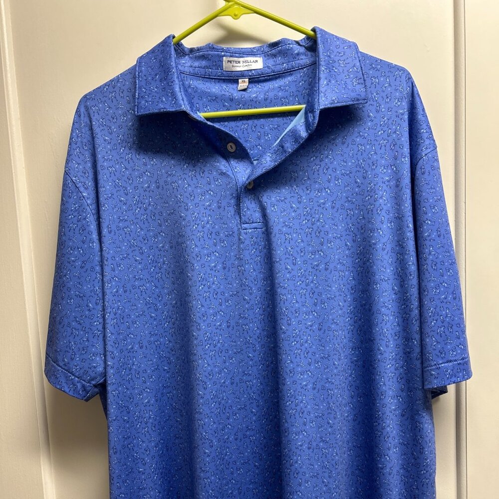 Peter Millar Summer Comfort Mens XL Good Boy All Over Dogs Blue Golf UPF 50+